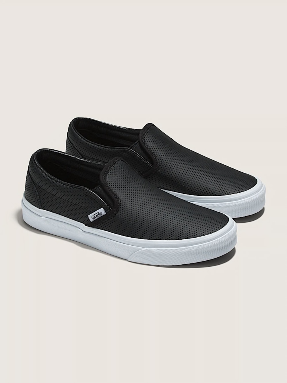 Vans Classic Slip-On Shoe - Black Perforated Leather, size 8.5